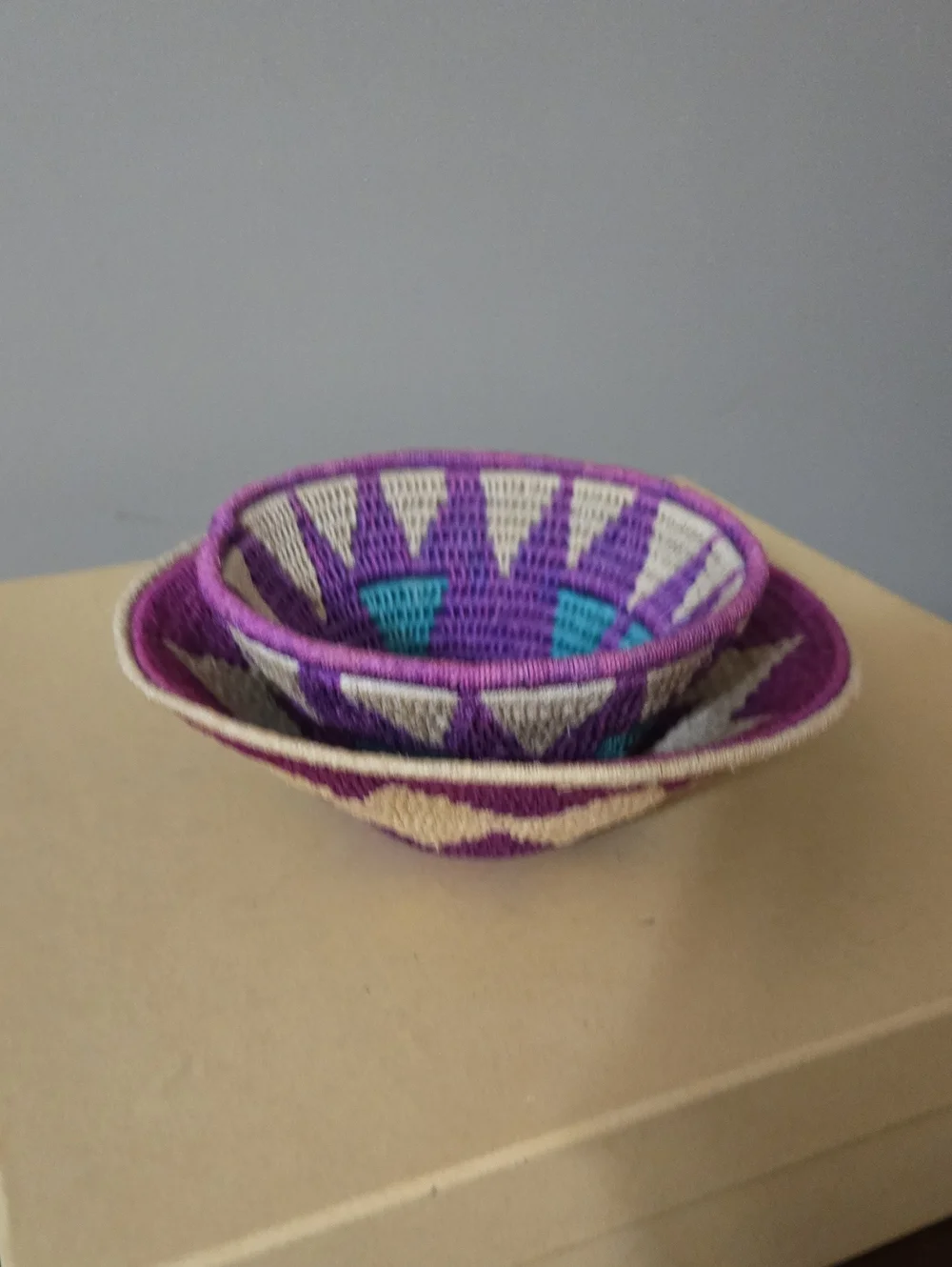 Handwoven African Purple and Natural Decorative Woven Bowl Set of 2